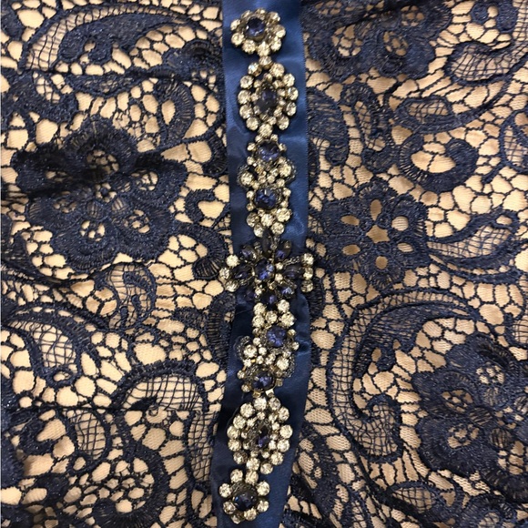 Elegant Strapless Navy Lace Dress - Picture 3 of 6